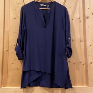 Soft Surroundings Asymmetrical Tunic Navy V Neck Size Small
